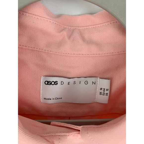ASOS Cropped Twill Button Up Shirt Shacket Womens Size 12 Pink Jacket New - Picture 2 of 9